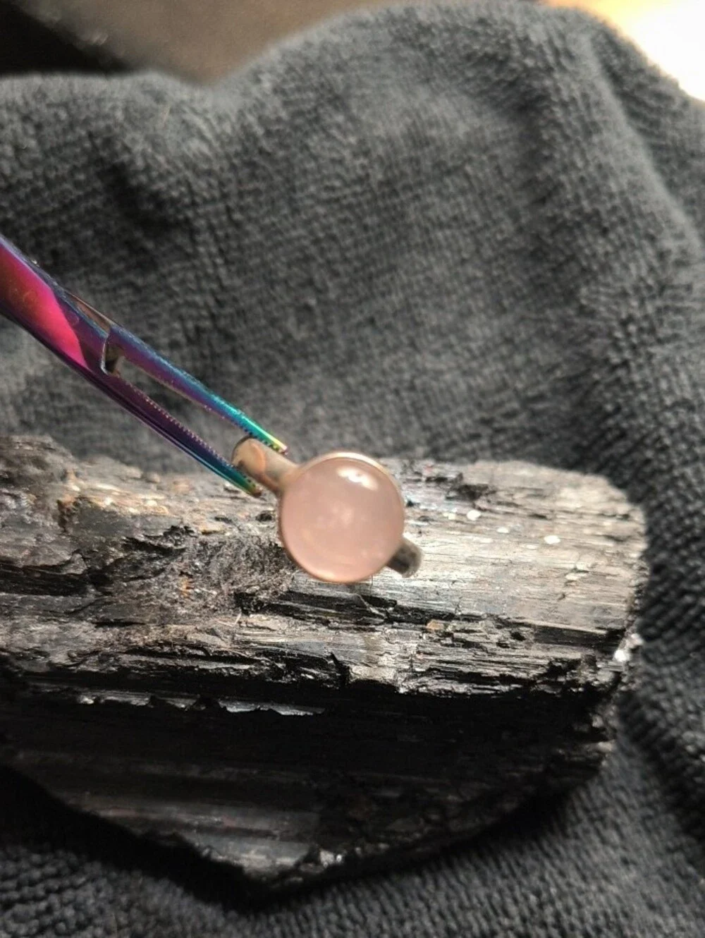 Vintage Sterling Silver Rose Quartz Bezel Ring - Pink